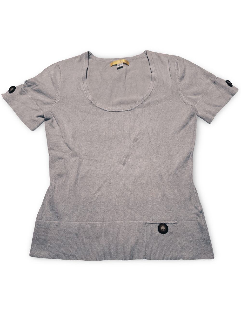 Lolë Light Grey Fitted Scoop Neck Knit Top W/ Tab Sleeves Size Small